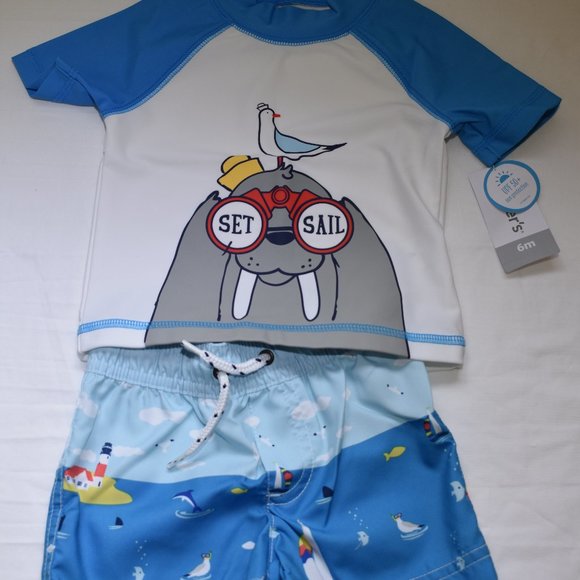 Carter's 6m Walrus/Sail Rash guard and Shorts Set-New with Tags